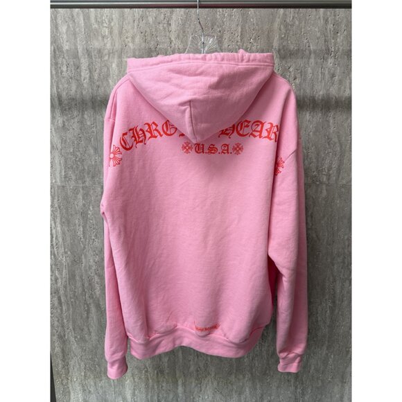 Chrome Heart U.S.A. Pink Hoodie With Kangaroo Pocket & Drawstring Hood - Picture 8 of 16